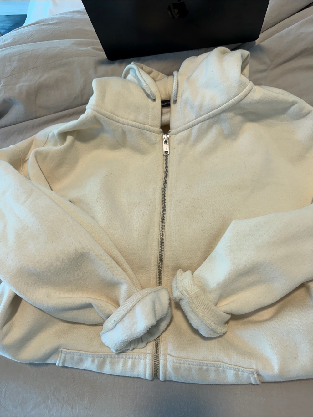 Brandy Melville Cream Hoodie with Hood and Drawstrings